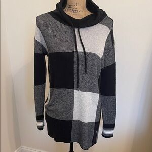 Talbots Black and Gray Plaid Cowl Neck Sweater, size SP